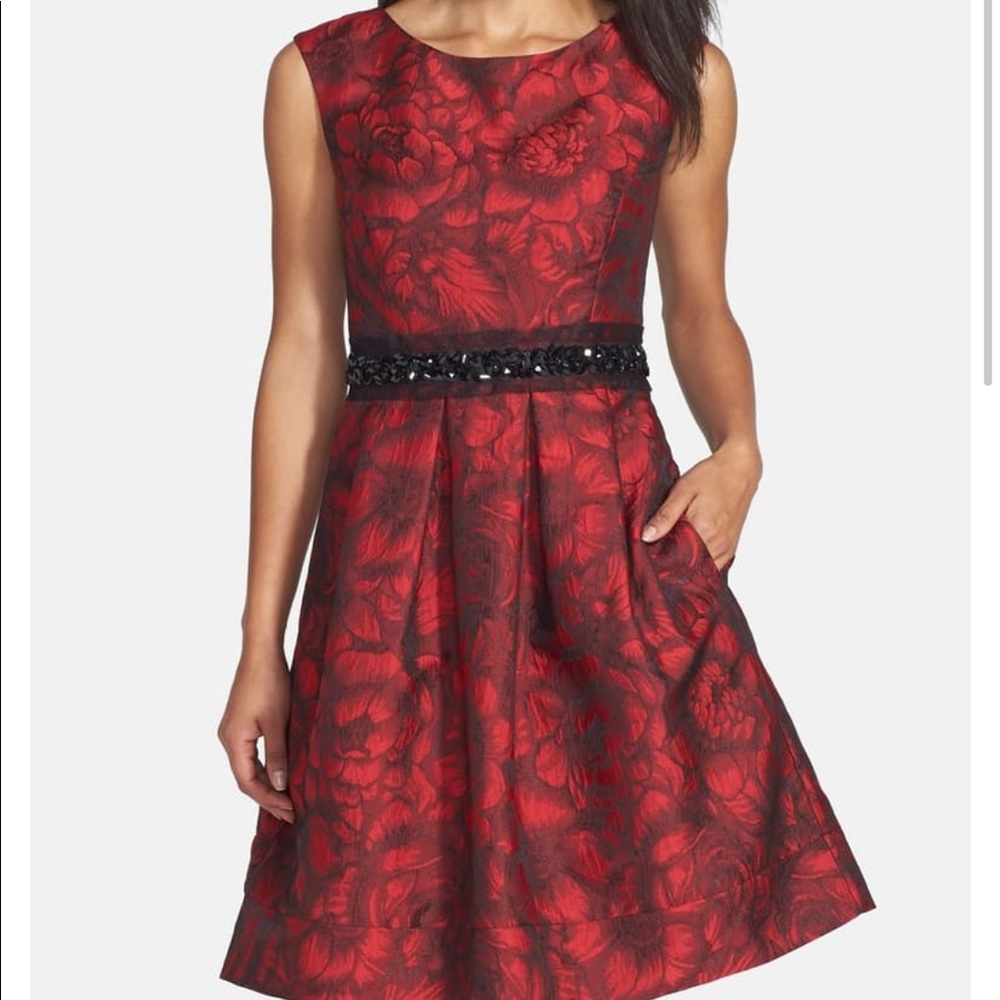 ELIZA J EMBELLISHED WAIST BROCADE FIT&FLARE